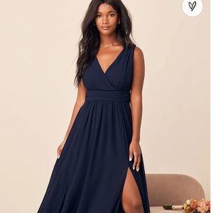 Lulu’s thoughts of hue Navy blue maxi bridesmaid dress